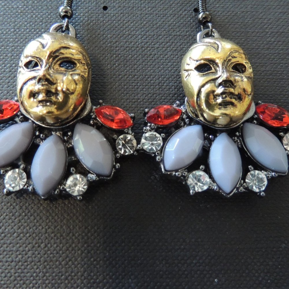 Unusual Mask Earrings Dangle Wire